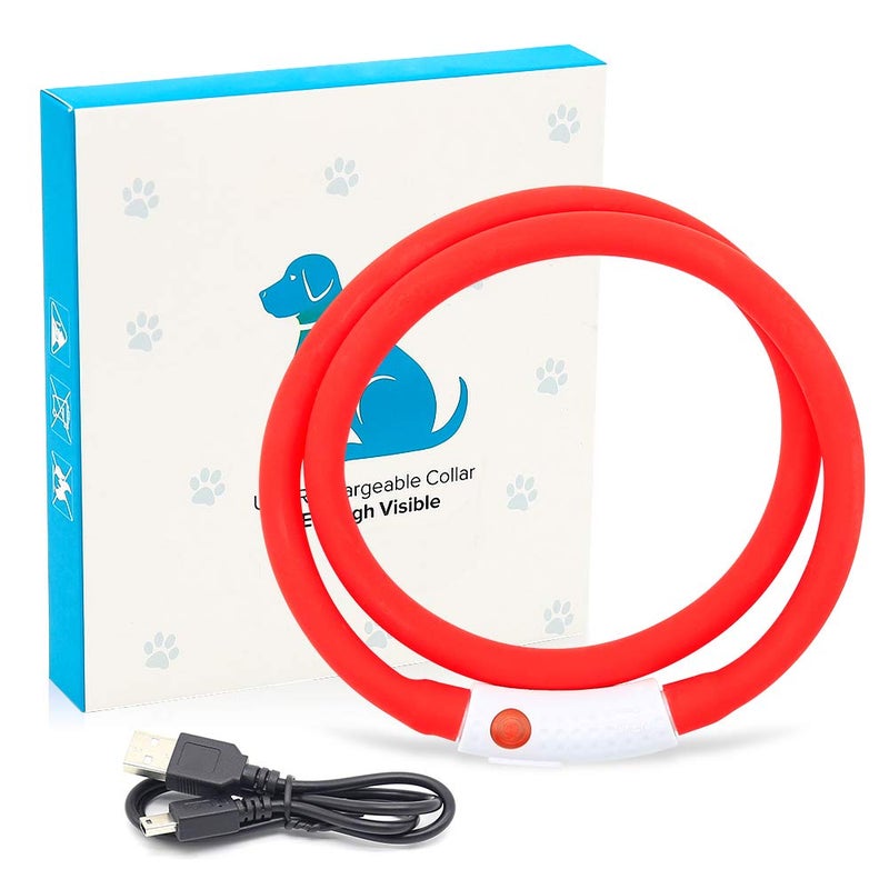 BSEEN Light Up Dog Collar, Silicone LED Dog Collar Rechargeable Cat Collar Cuttable Glowing Puppy Necklace Safety Dog Lights for Night Walking (Red) - Image 1